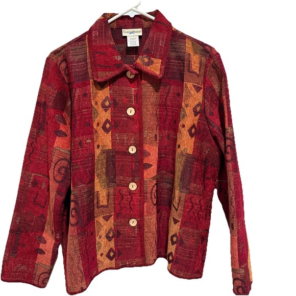 TravelSmith Jackets & Blazers - Vtg TravelSmith Jacket Womens Lg BOHO Woven 90s Patchwork Tapestry Colorblock